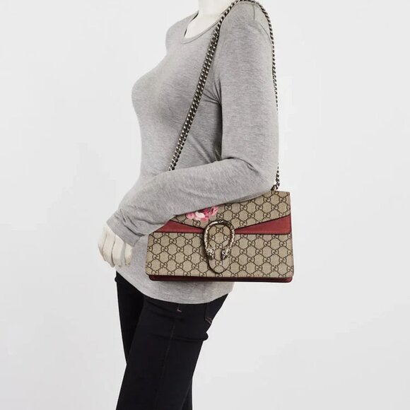Gucci Beige/Pink GG Supreme Blooms Coated Canvas Small Dionysus Shoulder Bag - Picture 2 of 12